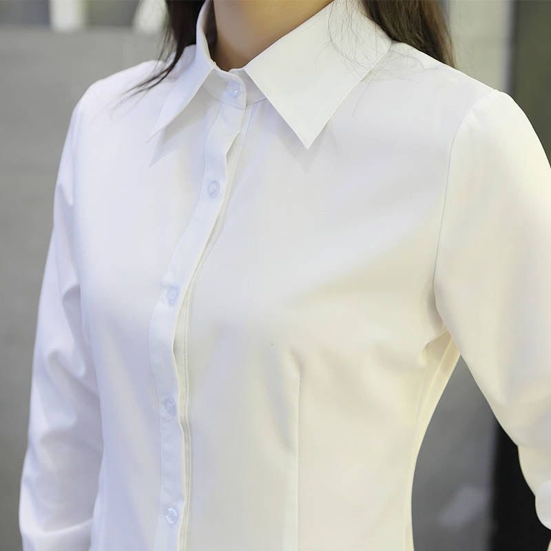 Solid Colour Women's Blouse Korean Style Slim Fit Work Shirt_voghion.com