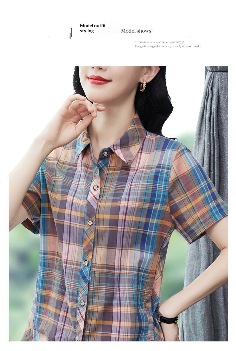Damen Bluse Mit Klassischem Karomuster Kurzärmliges Oberteil_voghion.com