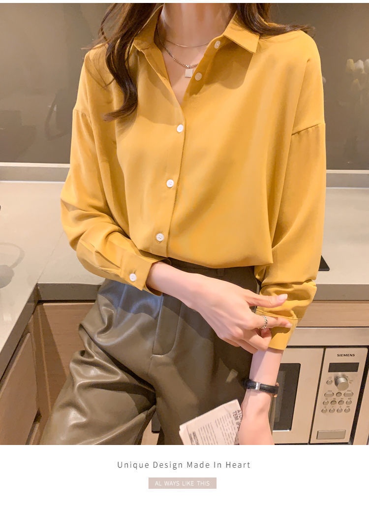 Women's Loose Chiffon Blouse Long Sleeve Casual Elegant Shirt_voghion.com