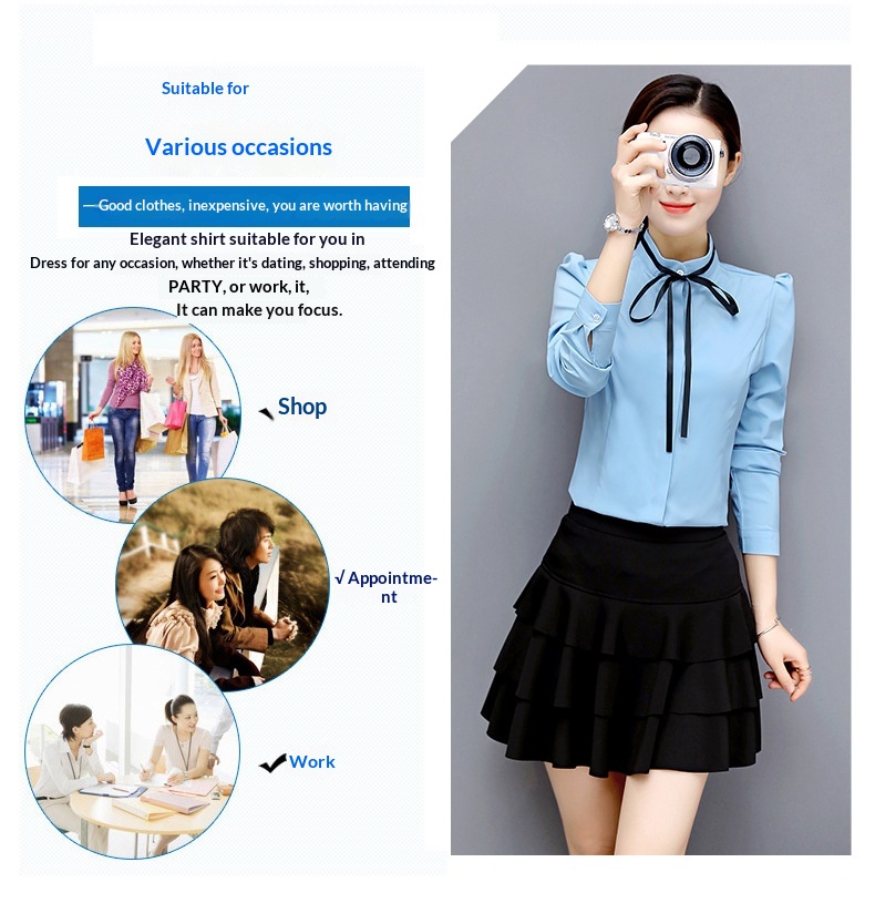 Camicia donna elegante con collo alla coreana e maniche a puffy_voghion.com