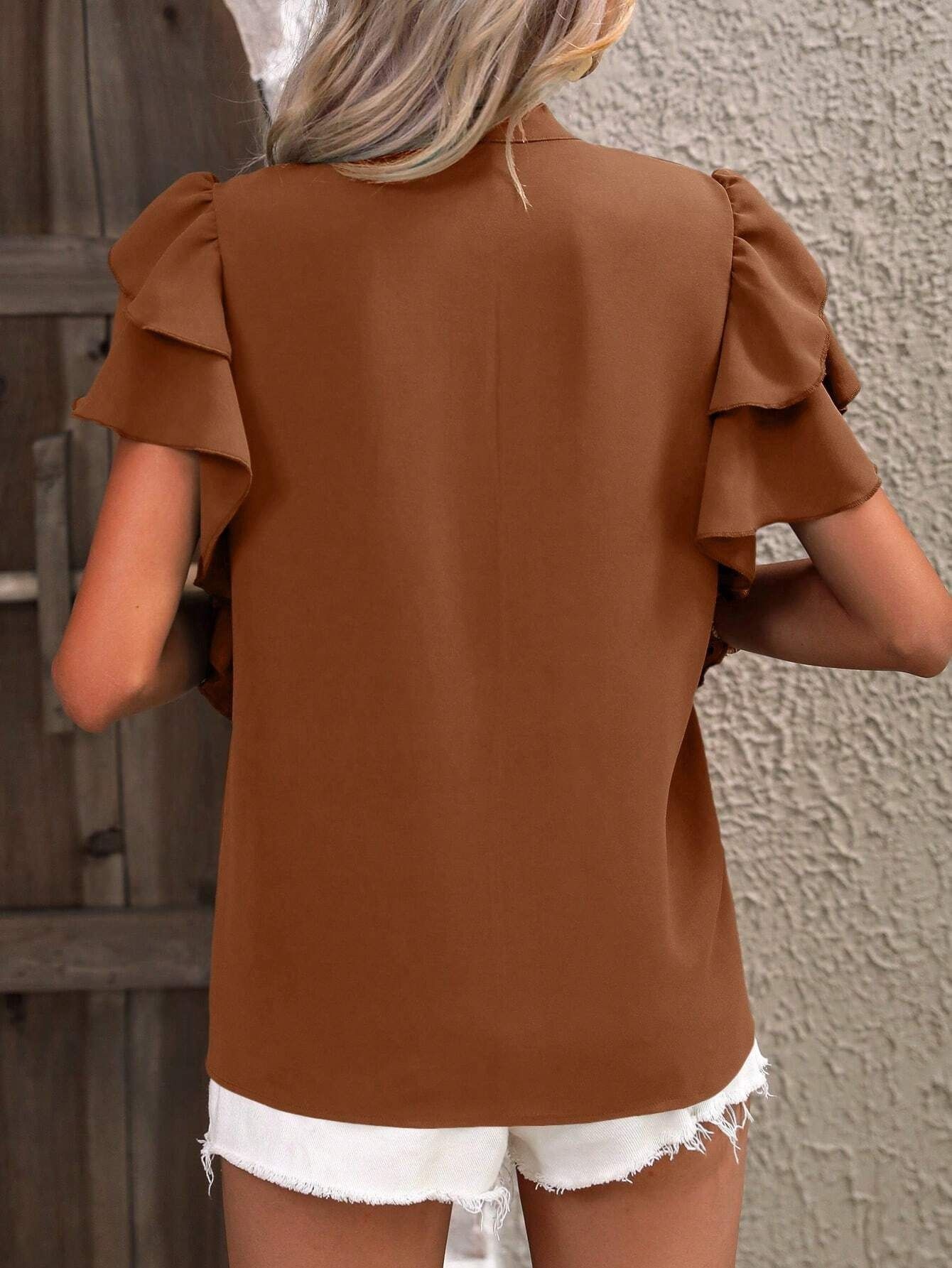 Women's V-neck Blouse With Ruffle Sleeves Summer Casual Style_voghion.com