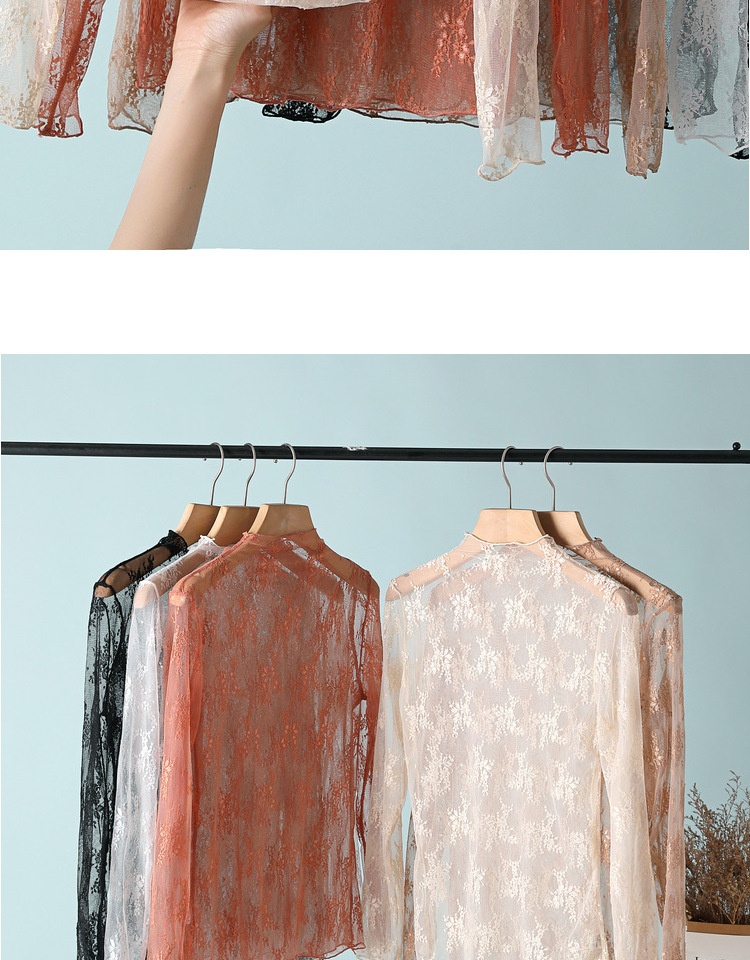 Camicia donna maniche lunghe in pizzo top elegante in mesh_voghion.com