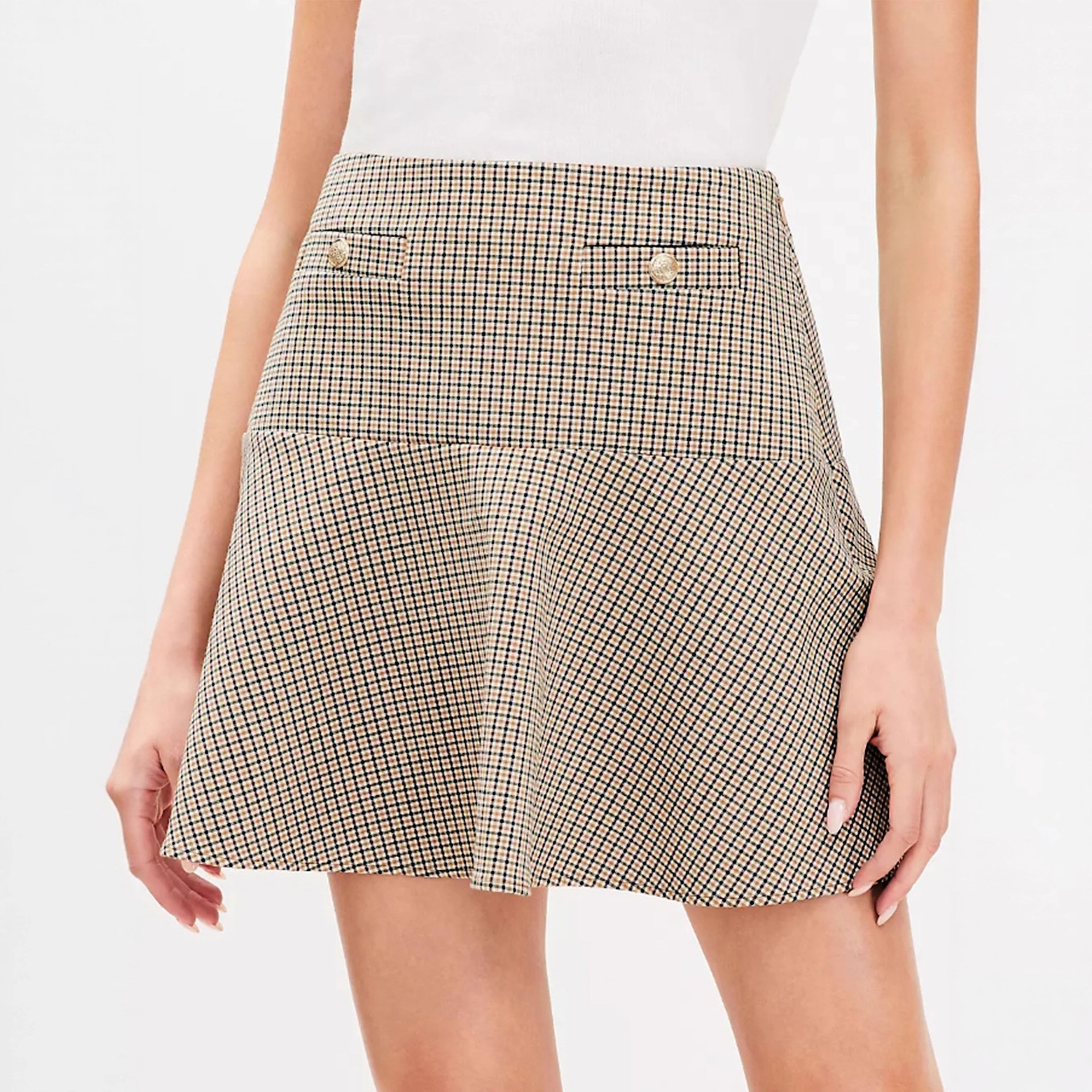 Foreign Trade 2025 European And American Cross-Border Spring New High-Waisted Patchwork A-Line Plaid Fashionable_voghion.com