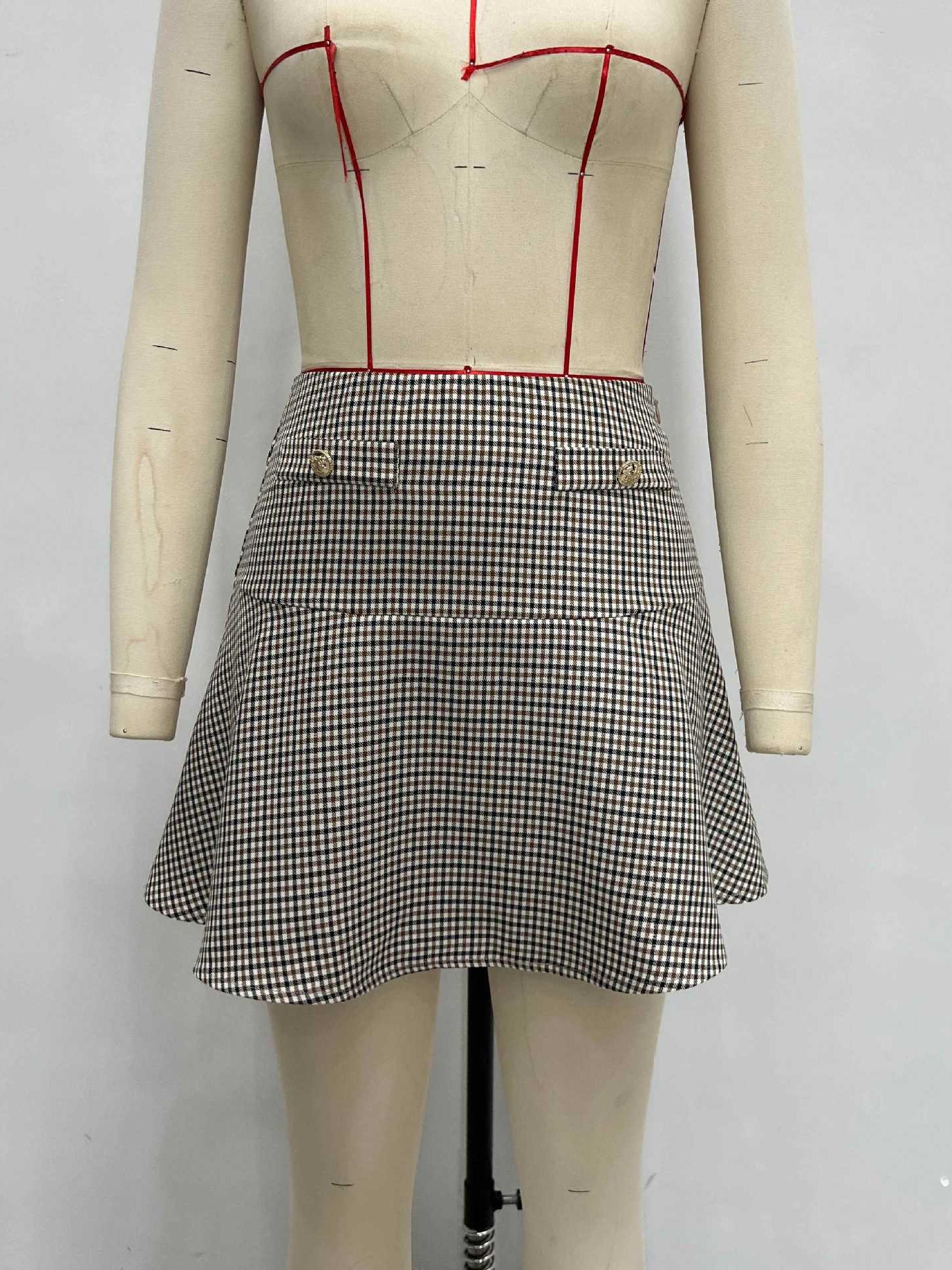 Women's High-waisted Plaid A-line Skirt Plus Size Fashion_voghion.com