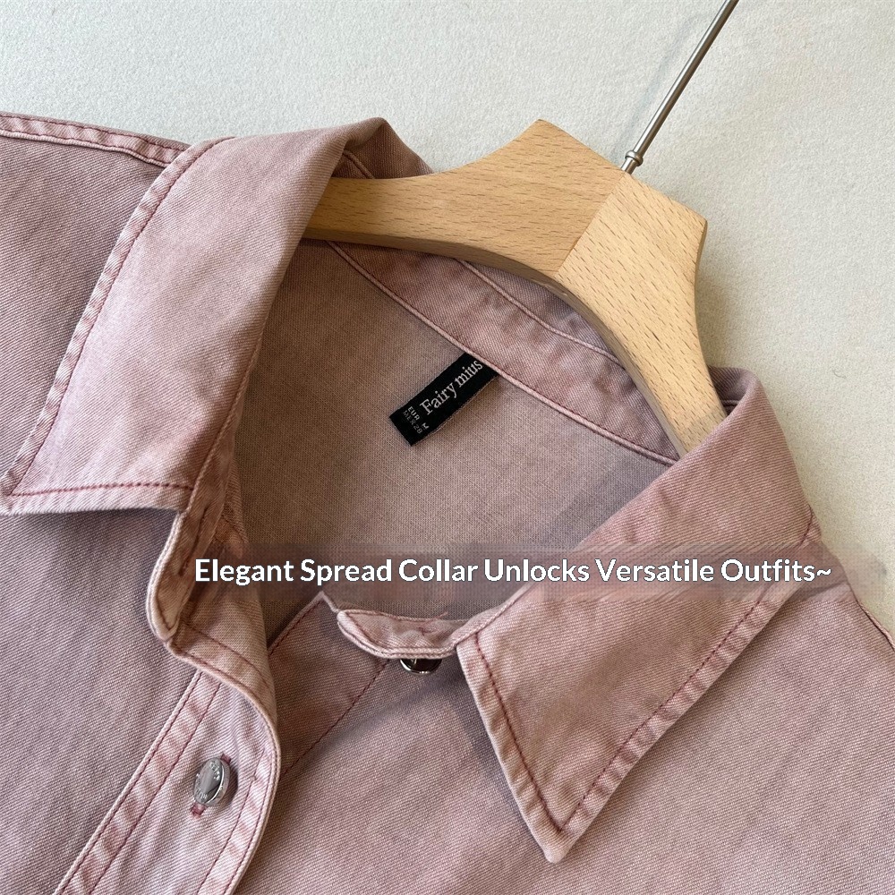 Giacca camicia in denim rosa da donna stile casual stratificato_voghion.com