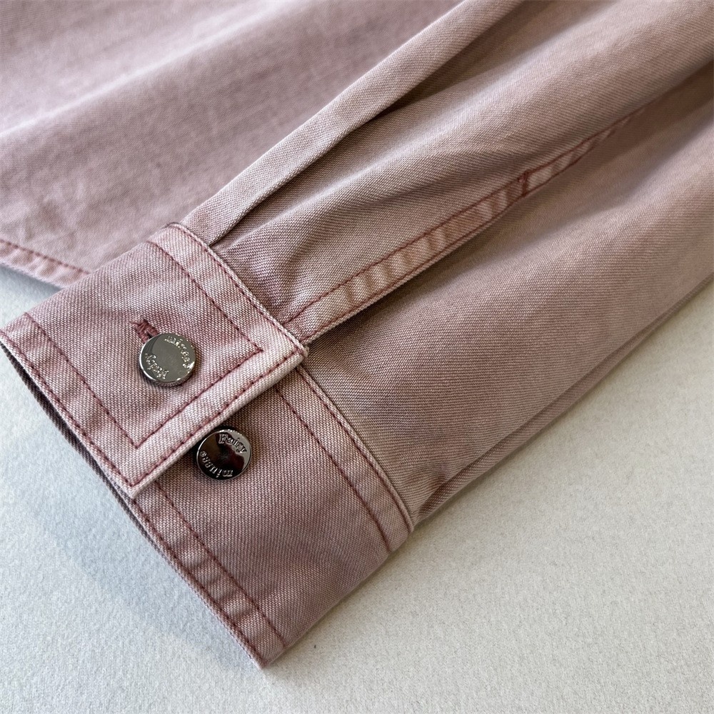 Giacca camicia in denim rosa da donna stile casual stratificato_voghion.com