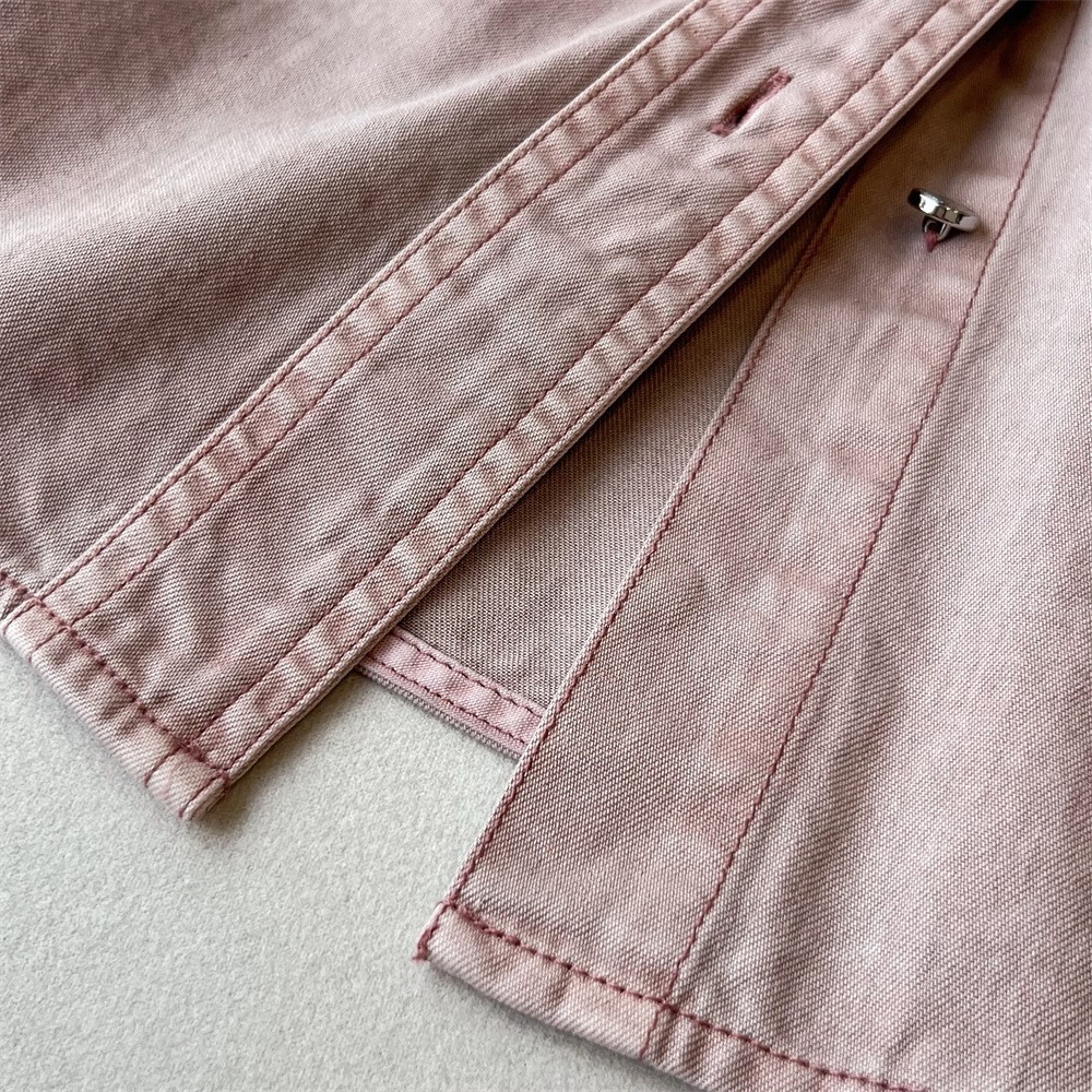 Giacca camicia in denim rosa da donna stile casual stratificato_voghion.com