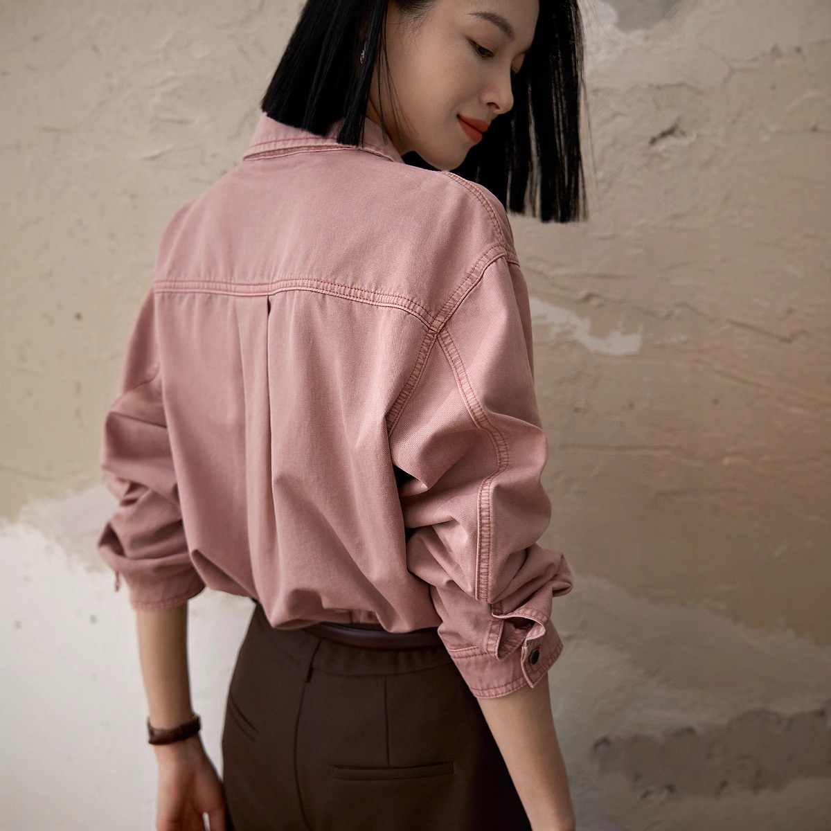 Jeans rosa da donna, nuova collezione primavera 2025, giacca-camicia casual a strati in stile coreano, modello ampio G020707_voghion.com