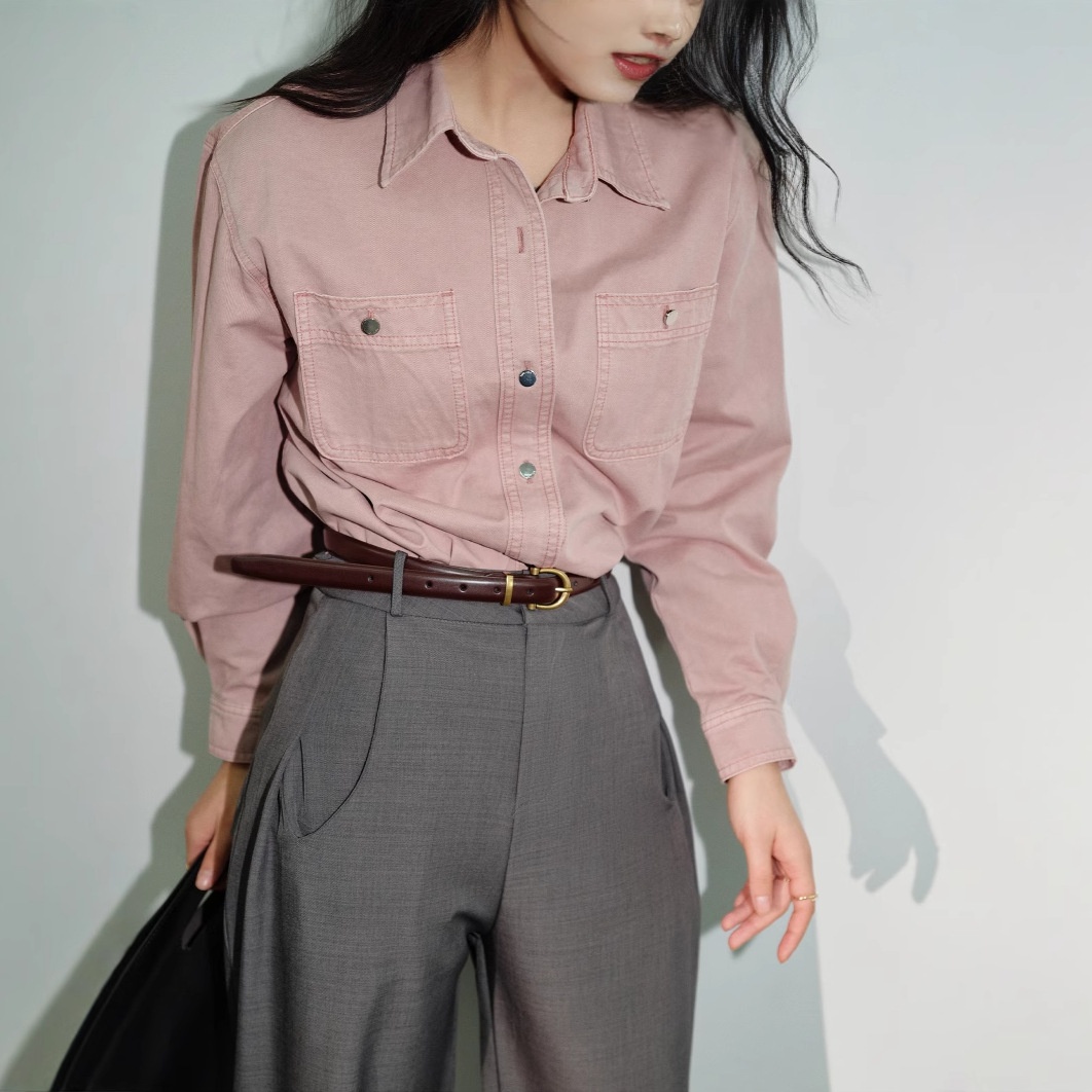 Jeans rosa da donna, nuova collezione primavera 2025, giacca-camicia casual a strati in stile coreano, modello ampio G020707_voghion.com