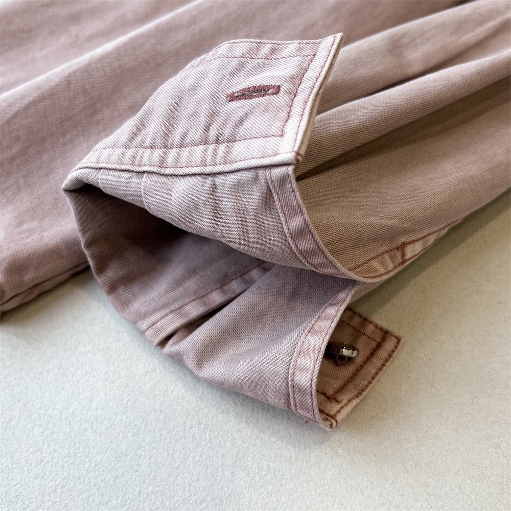 Giacca camicia in denim rosa da donna stile casual stratificato_voghion.com