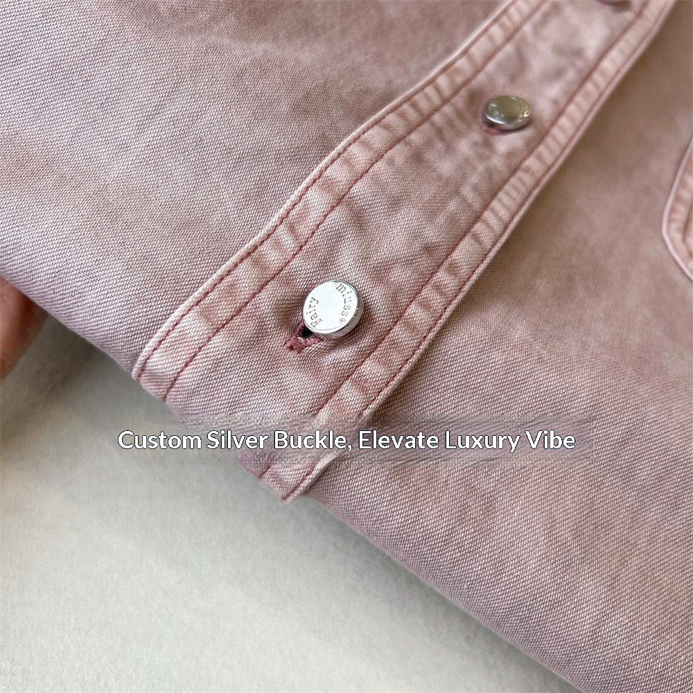 Giacca camicia in denim rosa da donna stile casual stratificato_voghion.com
