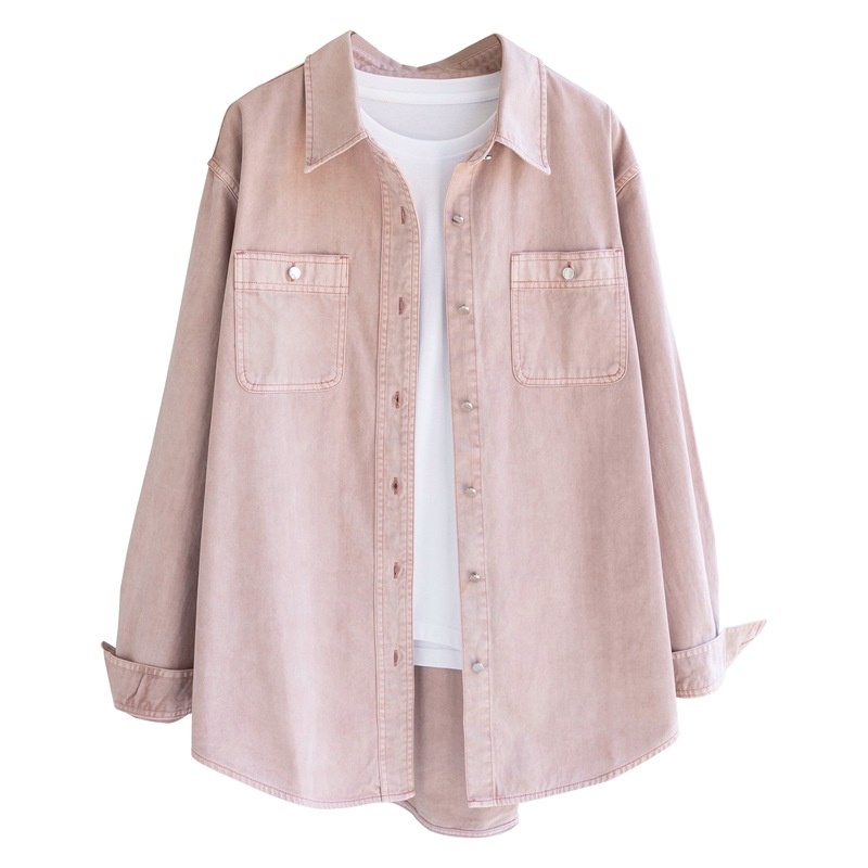 Jeans rosa da donna, nuova collezione primavera 2025, giacca-camicia casual a strati in stile coreano, modello ampio G020707_voghion.com
