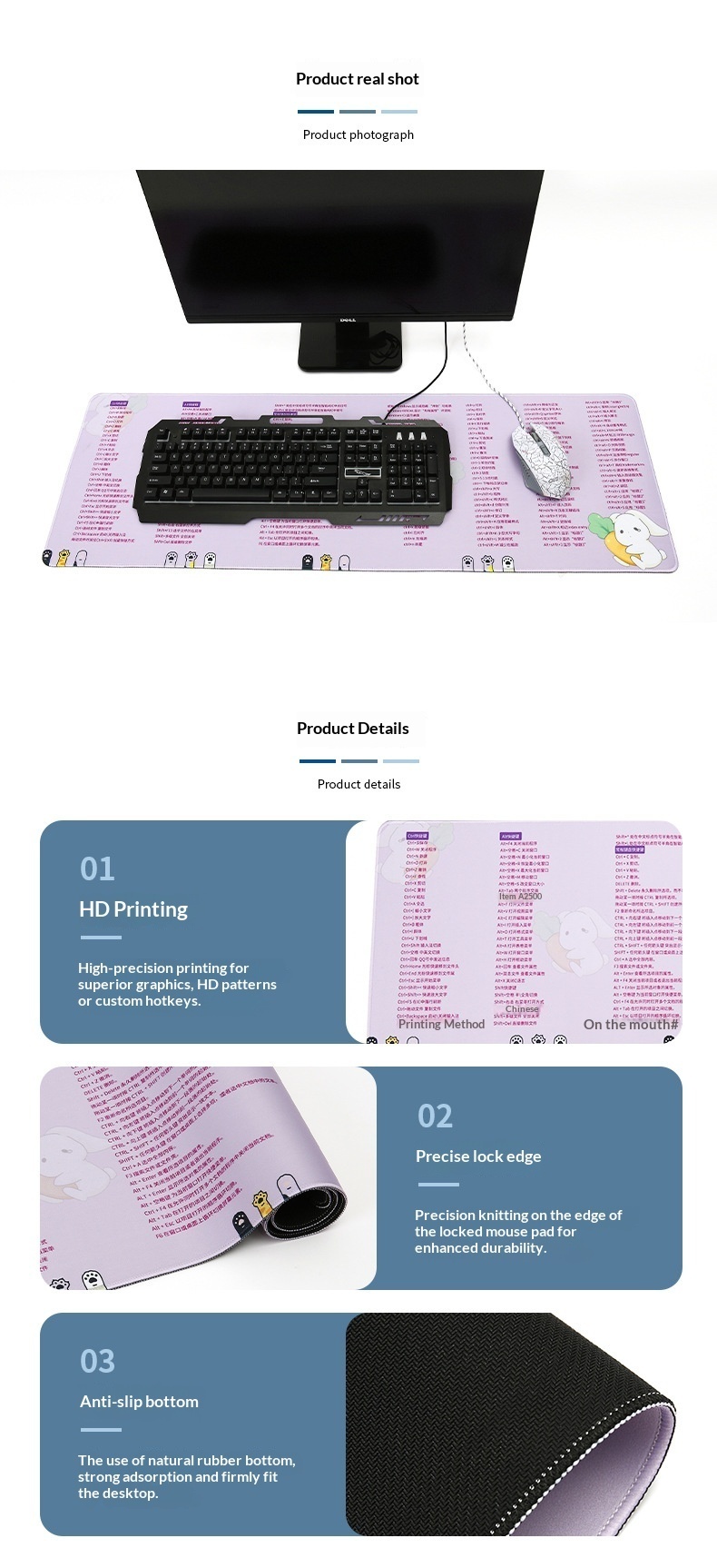 Tapis de souris extra-large personnalisé avec touches de raccourci, tapis de bureau à verrouillage de bord pour clavier, idéal pour le bureau, les jeux et les études_voghion.com