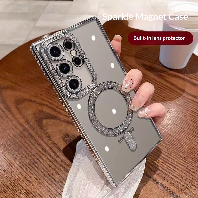 Shiny Rhinestone Magnetic Phone Case Compatible With Samsung S25 S24FE S23 Plus S22 Ultra Protective Cover_voghion.com