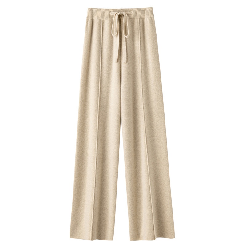Wool Blend 2026 Spring New Women's Wide-Leg Pants High-Waisted Loose Slimming Elastic Waist Knitted Trousers For Outdoor_voghion.com
