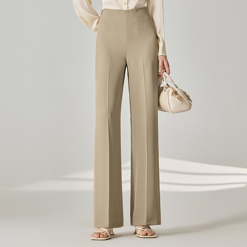 2025 Spring/Summer New Flared For Women, Ice Silk Draped High-Waist Trousers, Casual Versatile Petite Straight Pants_voghion.com