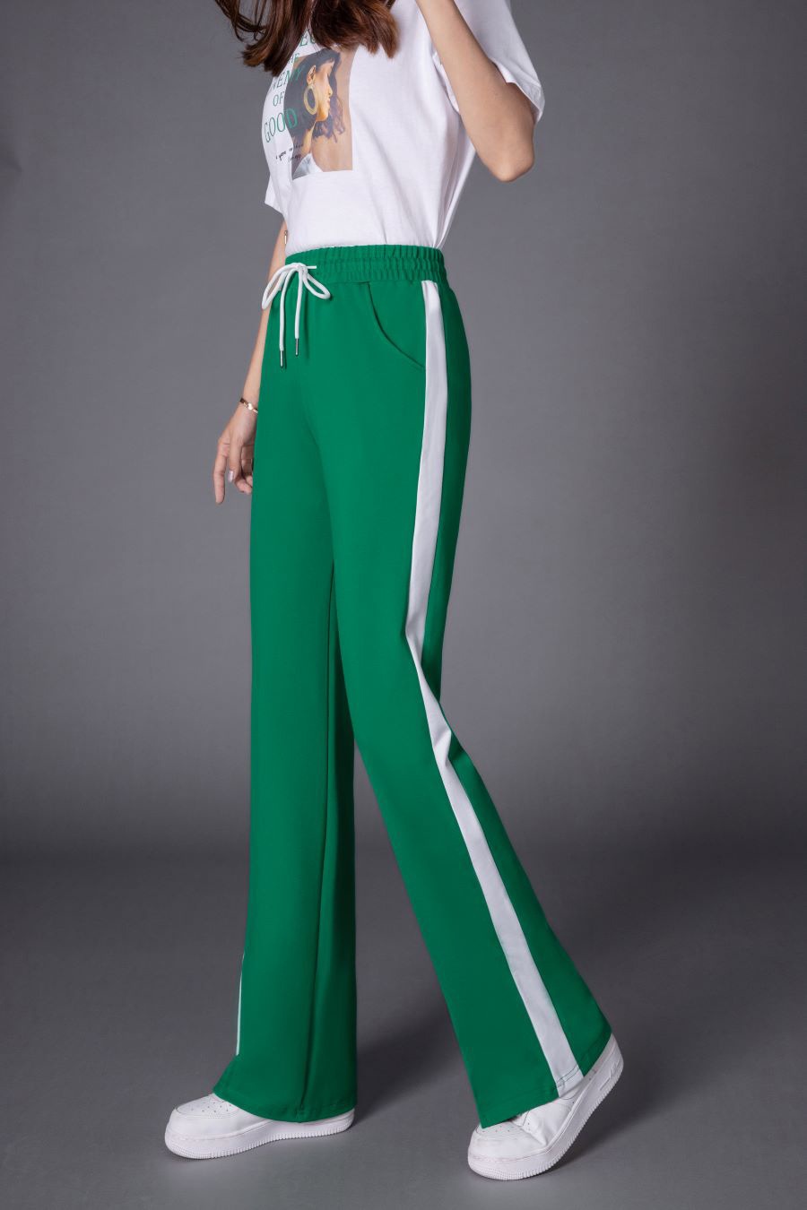 Women's Wide Leg Pants High-waisted Striped Casual Trousers_voghion.com