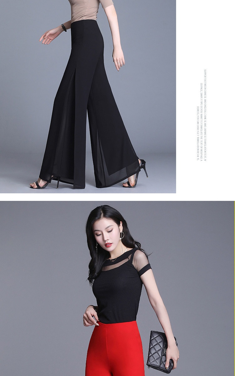 Damen Weithosen Aus Chiffon Mit Hohem Bund Und Schlitz Elegant_voghion.com