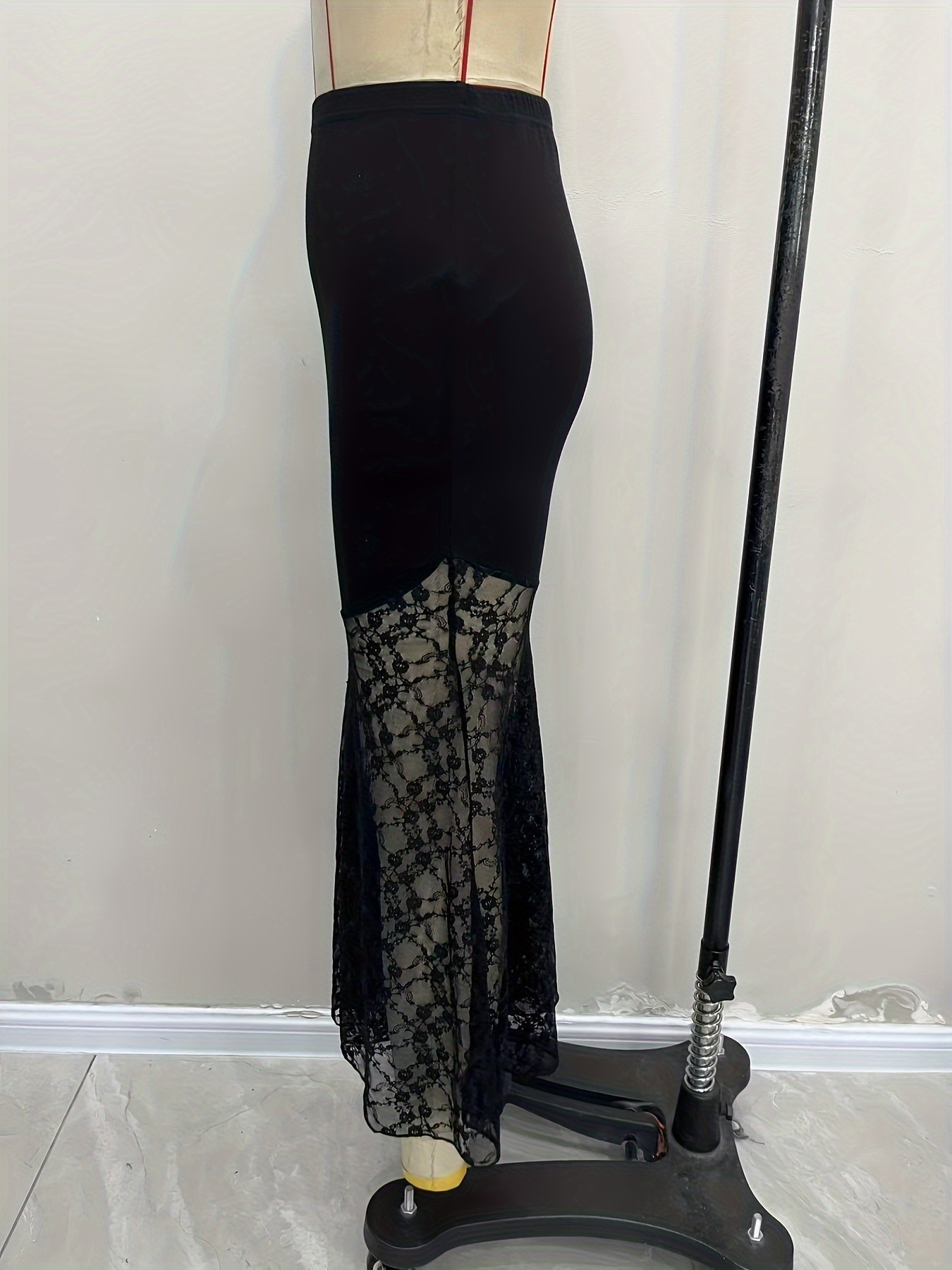 Women's Lace Splicing Sheer Fishtail Bodycon Skirt Elegant Midi_voghion.com