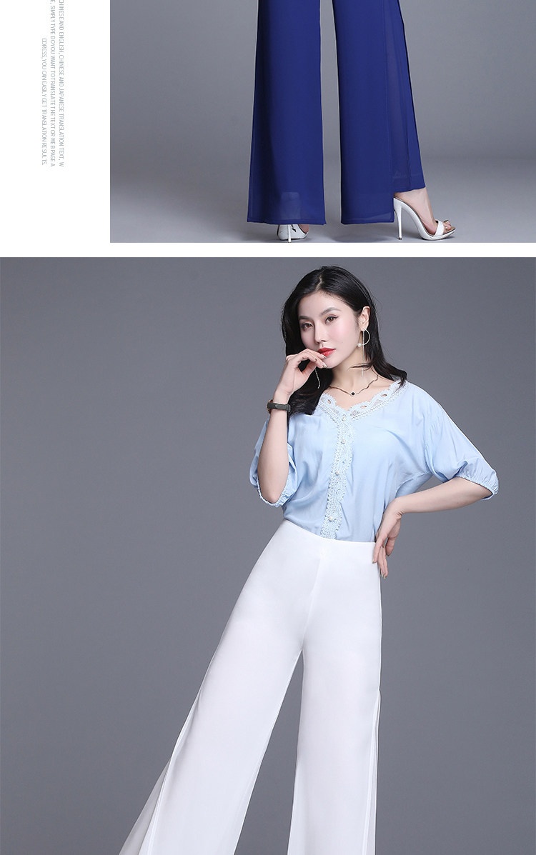 Damen Weithosen Aus Chiffon Mit Hohem Bund Und Schlitz Elegant_voghion.com