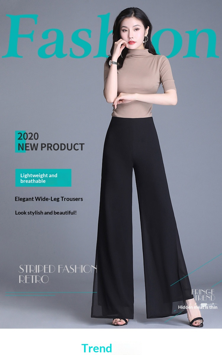 Damen Weithosen Aus Chiffon Mit Hohem Bund Und Schlitz Elegant_voghion.com