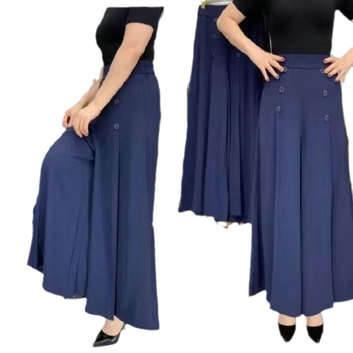 2024 New Spring/Summer Wide-Leg Pants, High-Waisted, Loose, Slimming, Mid-Age Women's Trousers, Nine-Point Skirt-Pants,_voghion.com