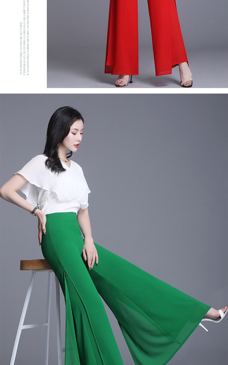 Damen Weithosen Aus Chiffon Mit Hohem Bund Und Schlitz Elegant_voghion.com