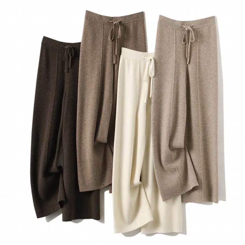 Wool Blend 2026 Spring New Women's Wide-Leg Pants High-Waisted Loose Slimming Elastic Waist Knitted Trousers For Outdoor_voghion.com