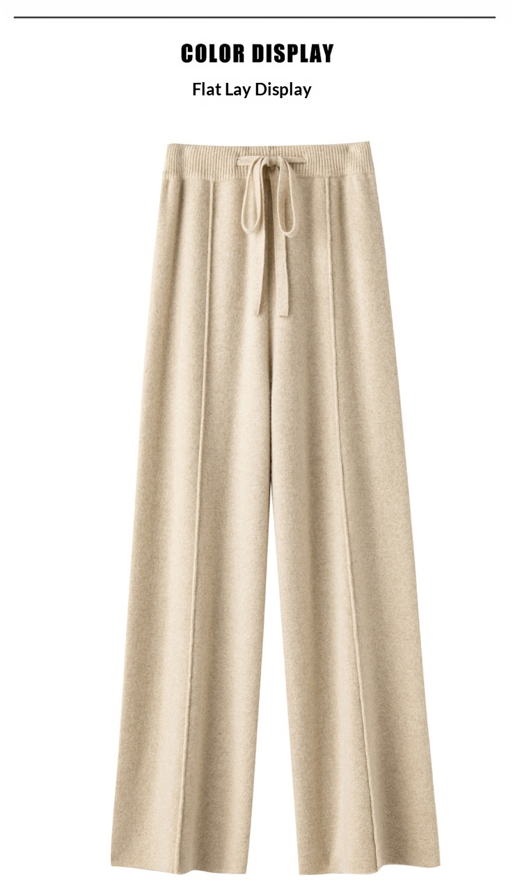 Women's Wide Leg Pants High Waisted Knitted Wool Blend Trousers_voghion.com