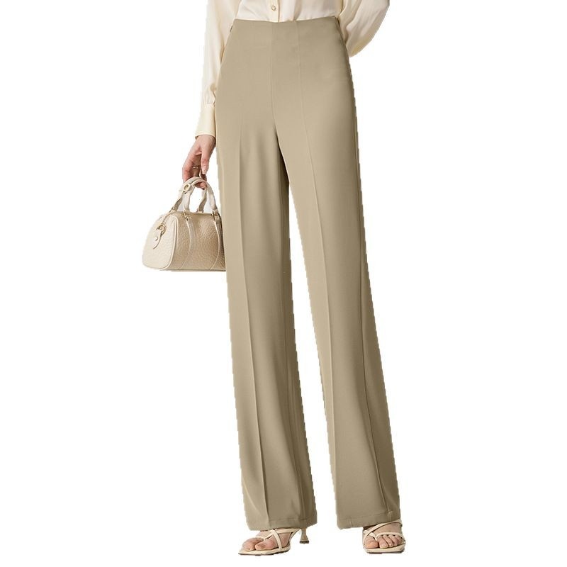 2025 Spring/Summer New Flared For Women, Ice Silk Draped High-Waist Trousers, Casual Versatile Petite Straight Pants_voghion.com