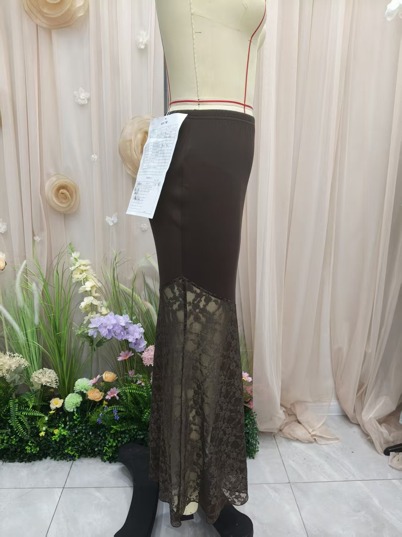 Women's Lace Splicing Sheer Fishtail Bodycon Skirt Elegant Midi_voghion.com