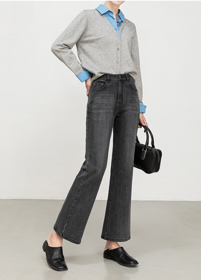 Women's Flared Jeans High-waisted Slim Fit Cropped Stretch Denim_voghion.com