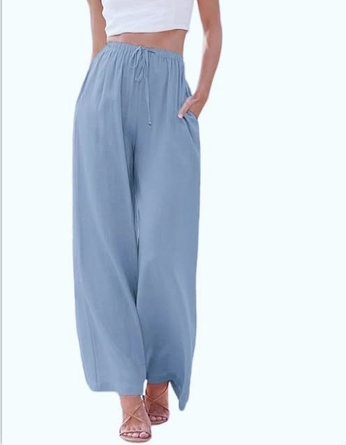 Pantaloni larghi donna in lino casual comodi con tasche_voghion.com
