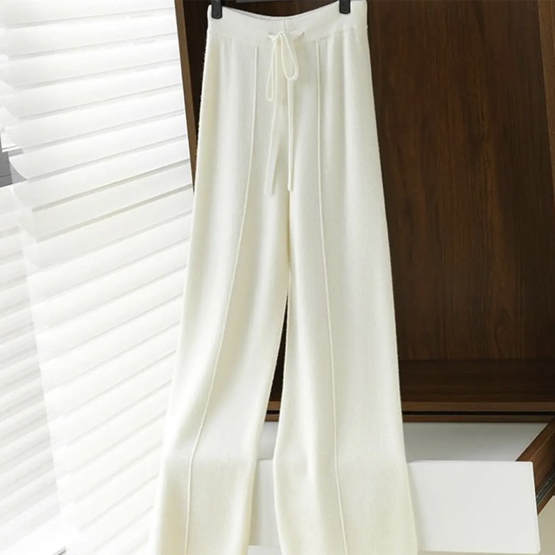 Wool Blend 2026 Spring New Women's Wide-Leg Pants High-Waisted Loose Slimming Elastic Waist Knitted Trousers For Outdoor_voghion.com