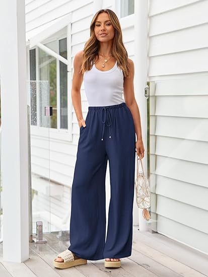 Pantaloni larghi donna in lino casual comodi con tasche_voghion.com