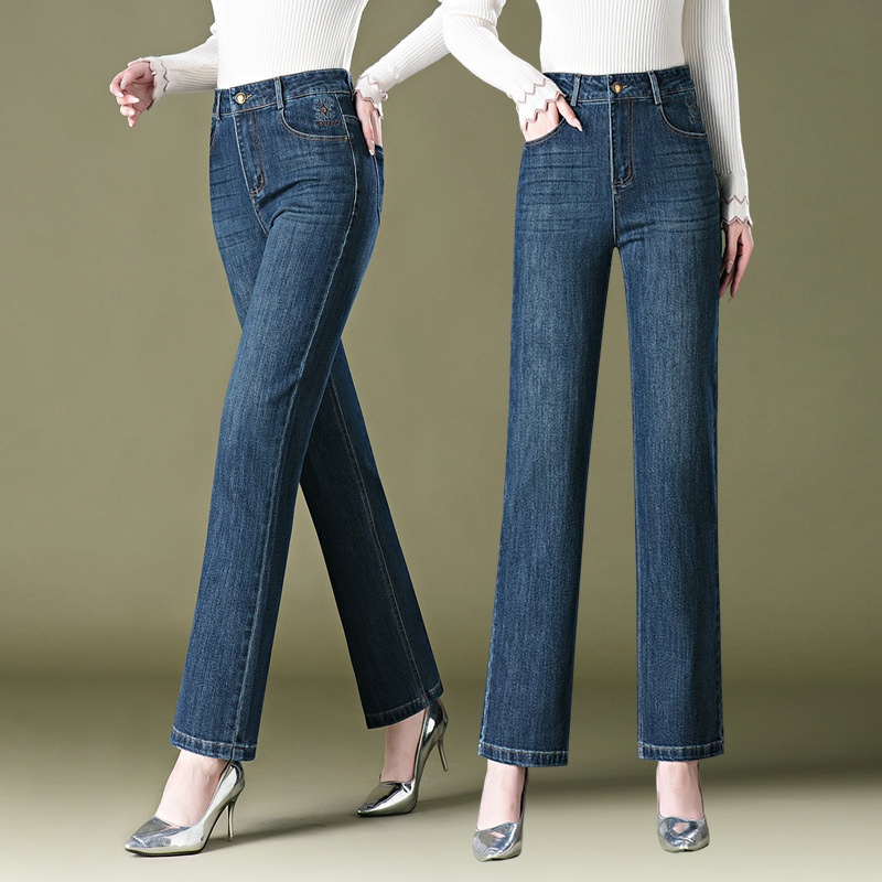 1095 New Style Straight-leg Mom Jeans, Embroidered, Fashionable, For Middle-aged And Elderly Women, Wide-leg, Loose Fit,_voghion.com