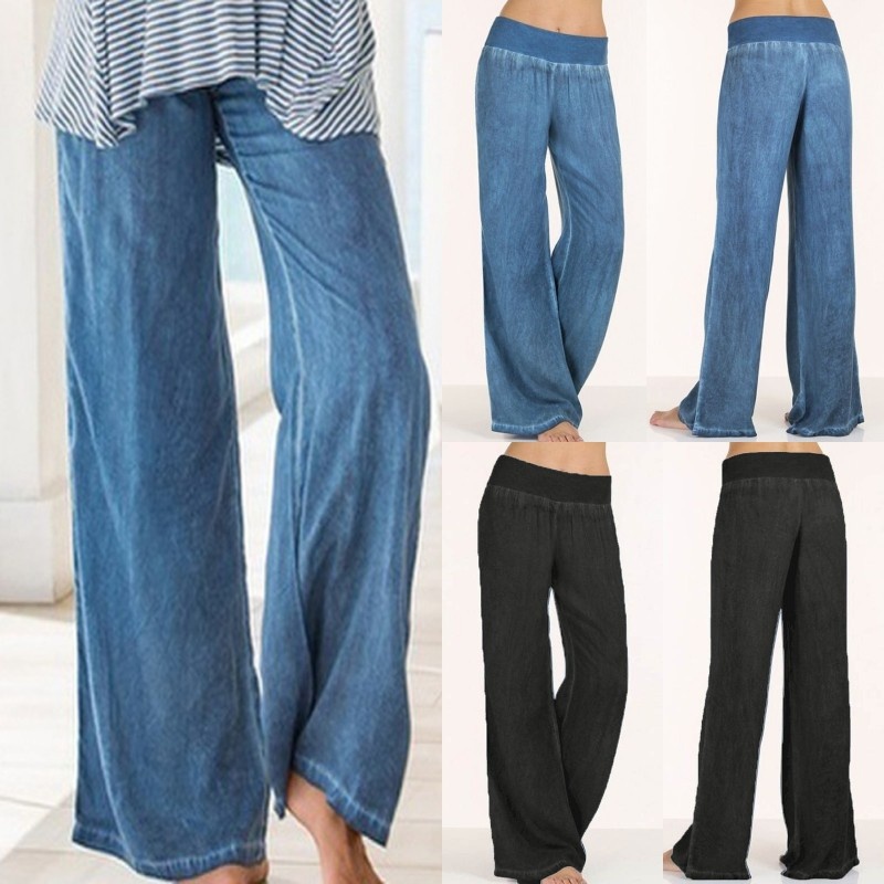 European And American Foreign Trade Plus-size Women's Casual Lightweight Jeans, Wide-leg Long Pants,_voghion.com