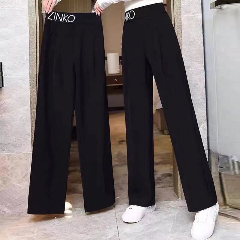 Suit Letter Ice Silk Wide-Leg Women 2024 Summer New High-Waist Straight Loose Versatile Thin Casual Pants_voghion.com