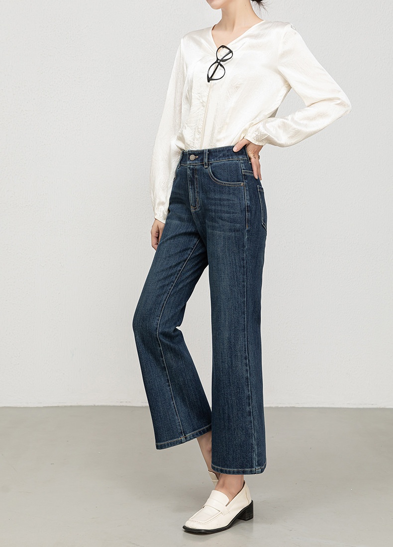 Women's Flared Jeans High-waisted Slim Fit Cropped Stretch Denim_voghion.com