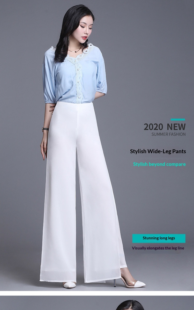 Damen Weithosen Aus Chiffon Mit Hohem Bund Und Schlitz Elegant_voghion.com