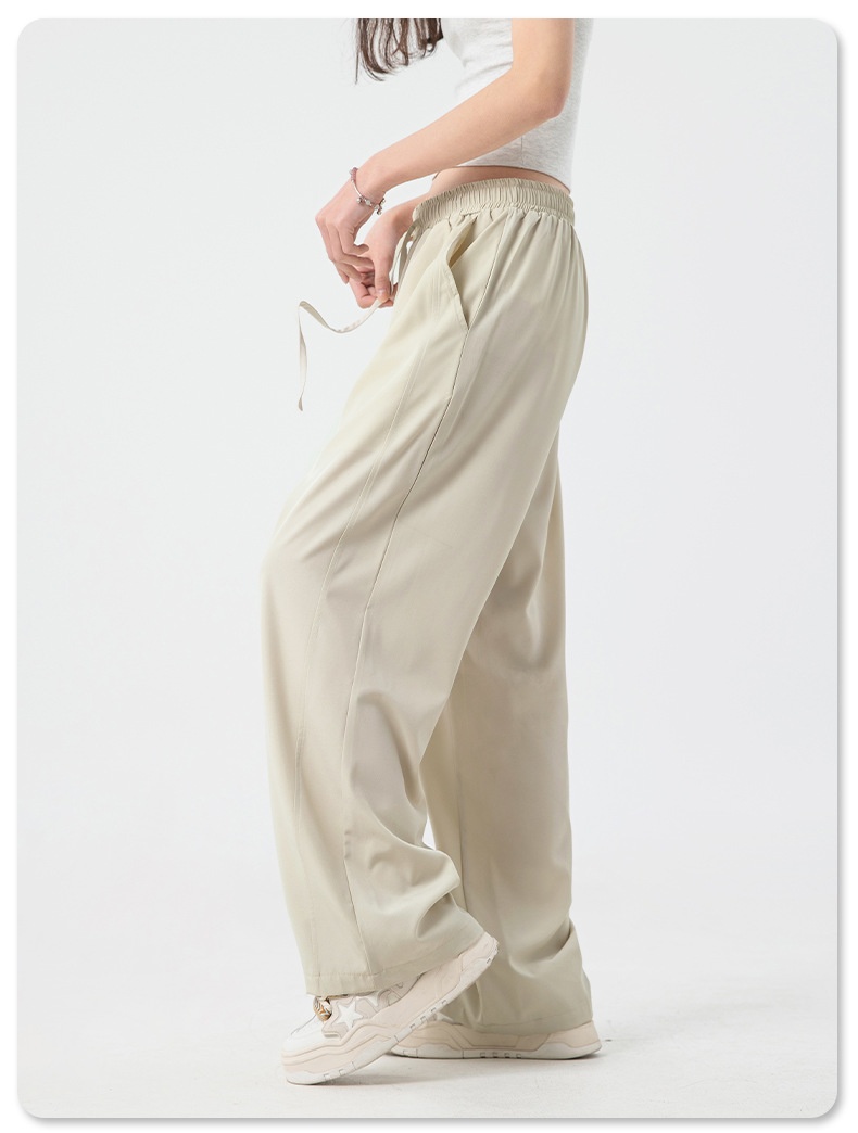Women's Wide-leg Ice Silk Pants Casual Loose Solid Colour Trousers_voghion.com