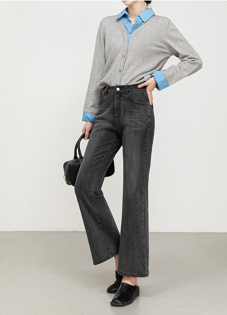 Women's Flared Jeans High-waisted Slim Fit Cropped Stretch Denim_voghion.com