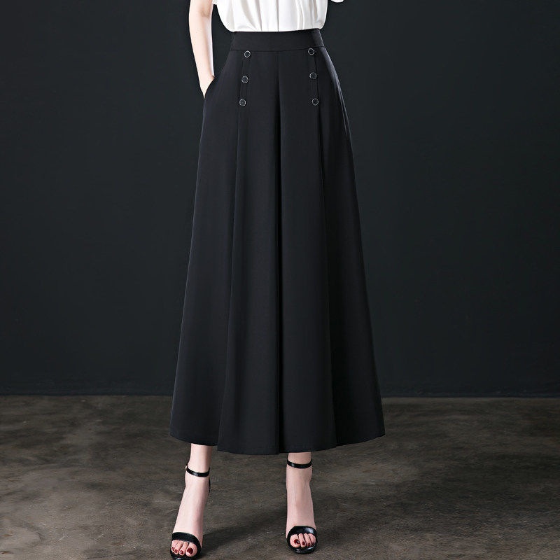 2024 New Spring/Summer Wide-Leg Pants, High-Waisted, Loose, Slimming, Mid-Age Women's Trousers, Nine-Point Skirt-Pants,_voghion.com