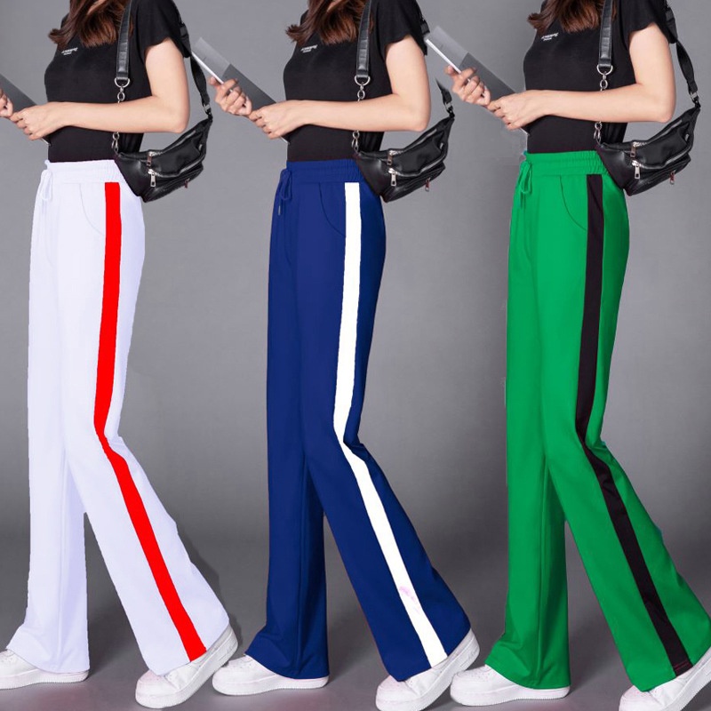 Women's Wide Leg Pants High-waisted Striped Casual Trousers_voghion.com