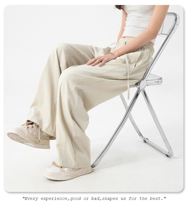 Women's Wide-leg Ice Silk Pants Casual Loose Solid Colour Trousers_voghion.com