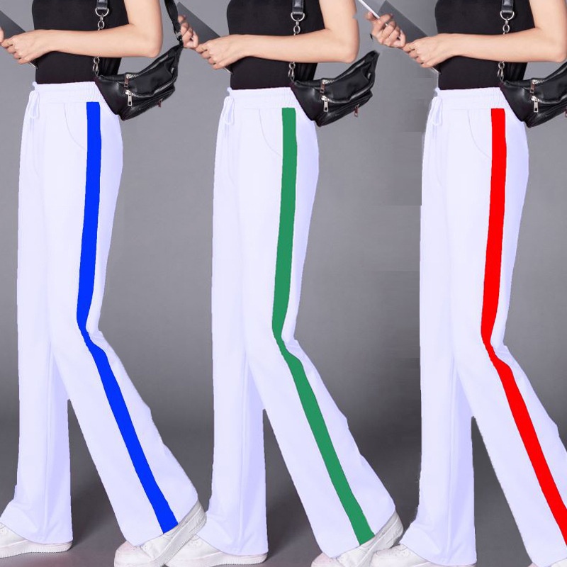 Women's Wide Leg Pants High-waisted Striped Casual Trousers_voghion.com