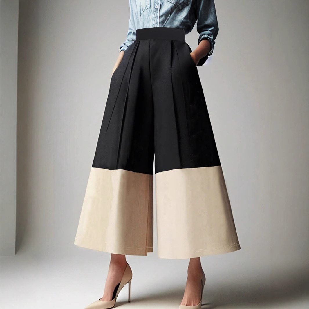 Cross-border European And American Women's Fashion Casual Patchwork High-waisted Slimming Loose Long Pants_voghion.com