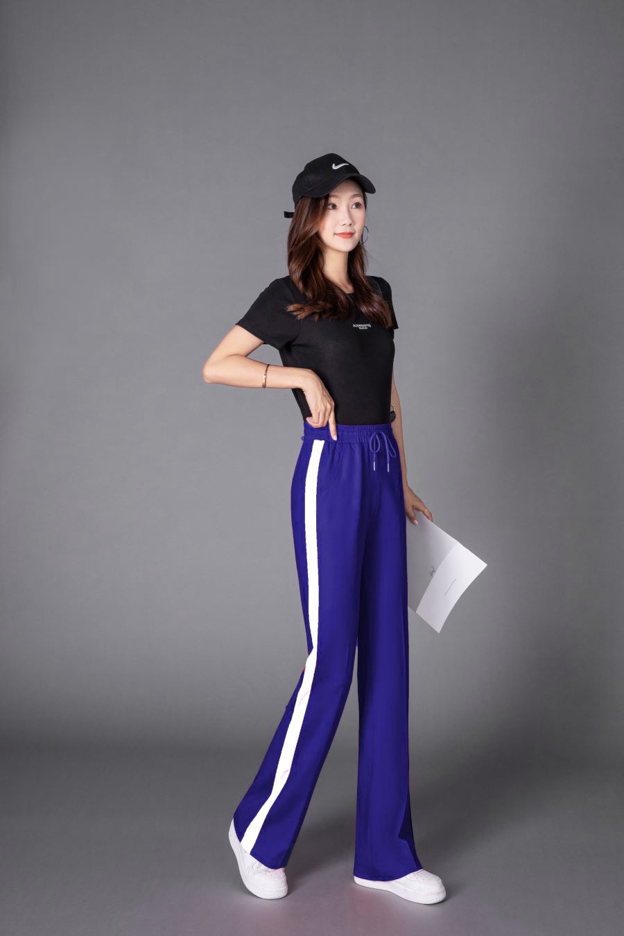Women's Wide Leg Pants High-waisted Striped Casual Trousers_voghion.com