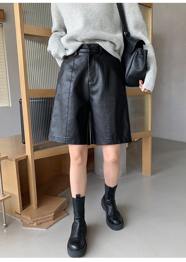 Women's High Waist Washed Faux Leather Wide Leg Shorts Summer_voghion.com