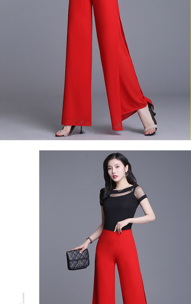 Damen Weithosen Aus Chiffon Mit Hohem Bund Und Schlitz Elegant_voghion.com
